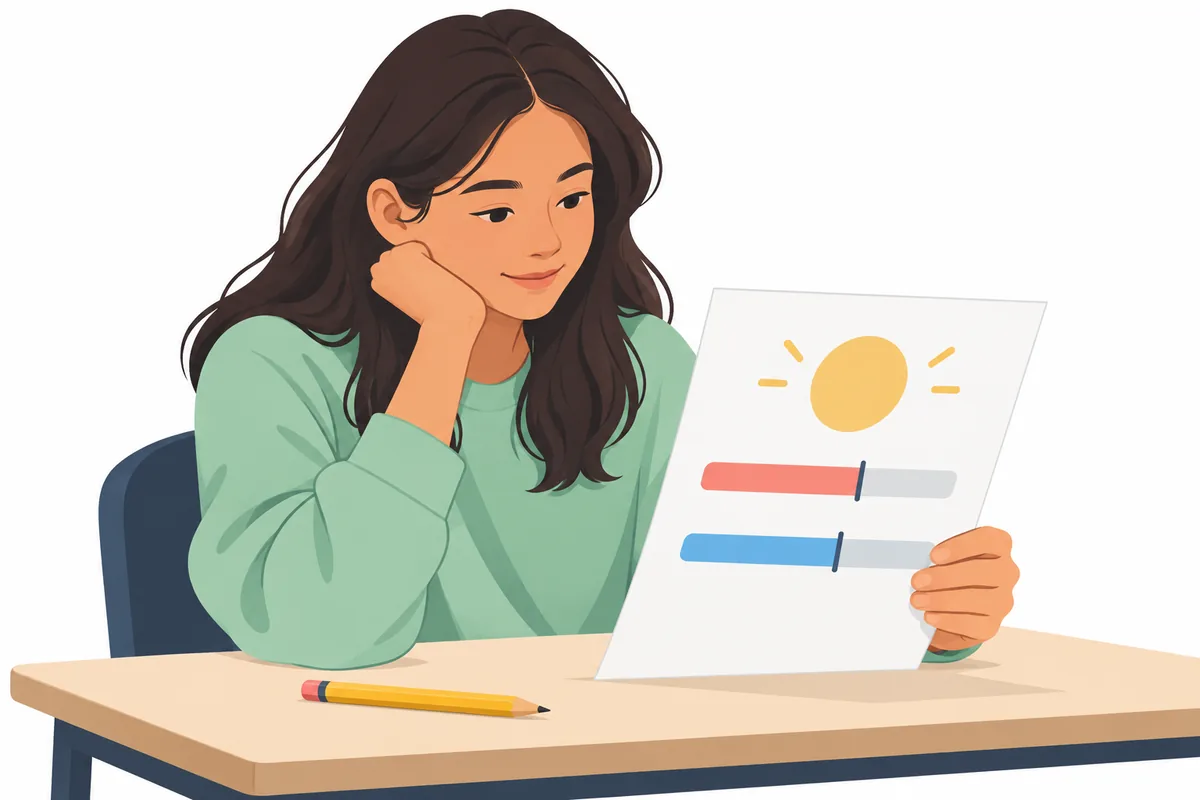 A student reviewing a score report with separate Reading and Writing and Math indicators